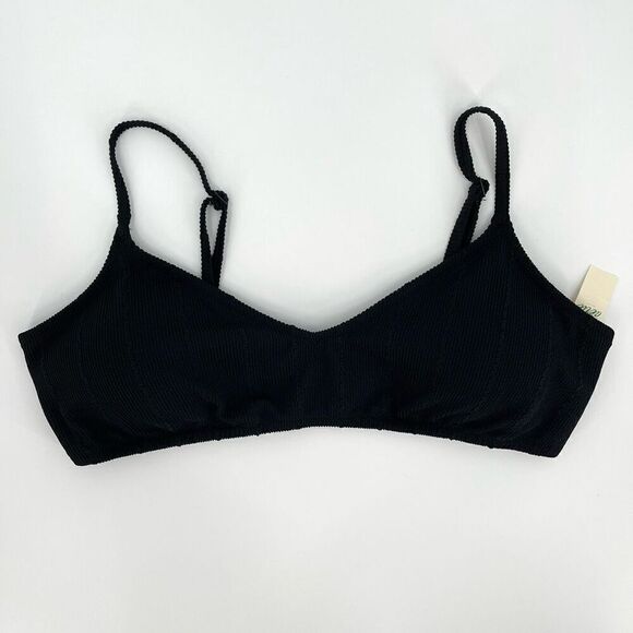 Aerie Crinkle Ribbed Scoop Swimsuit Bikini Top Women XXL Black NEW - Picture 1 of 5